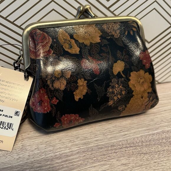 NWT PATRICIA NASH BORSE Leather Coin Purse Vintage Floral Brocade Denim Fields - Picture 1 of 12
